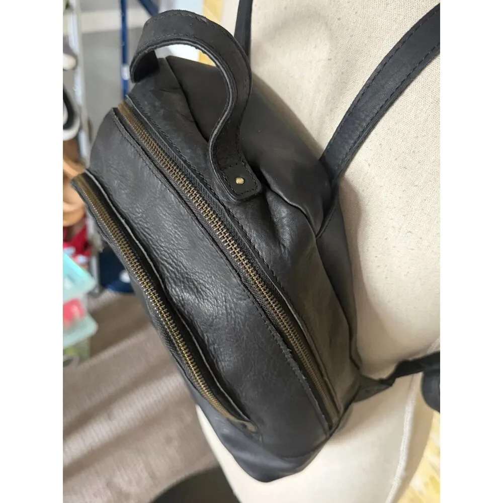 Margot Black Leather Backpack Casual Classic Travel Zip Pocket Casual Bag